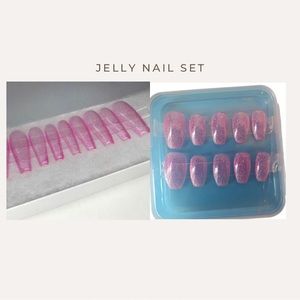 (2) Long and Short Set Pink glitter Jelly press on Nails
